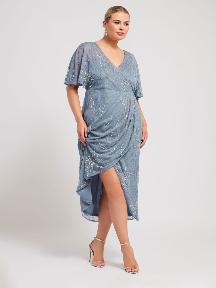 Yours Curve Blue Luxe Embellished Wrap Maxi Dress - Image 2 of 5