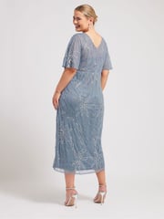 Yours Curve Blue Luxe Embellished Wrap Maxi Dress - Image 3 of 5