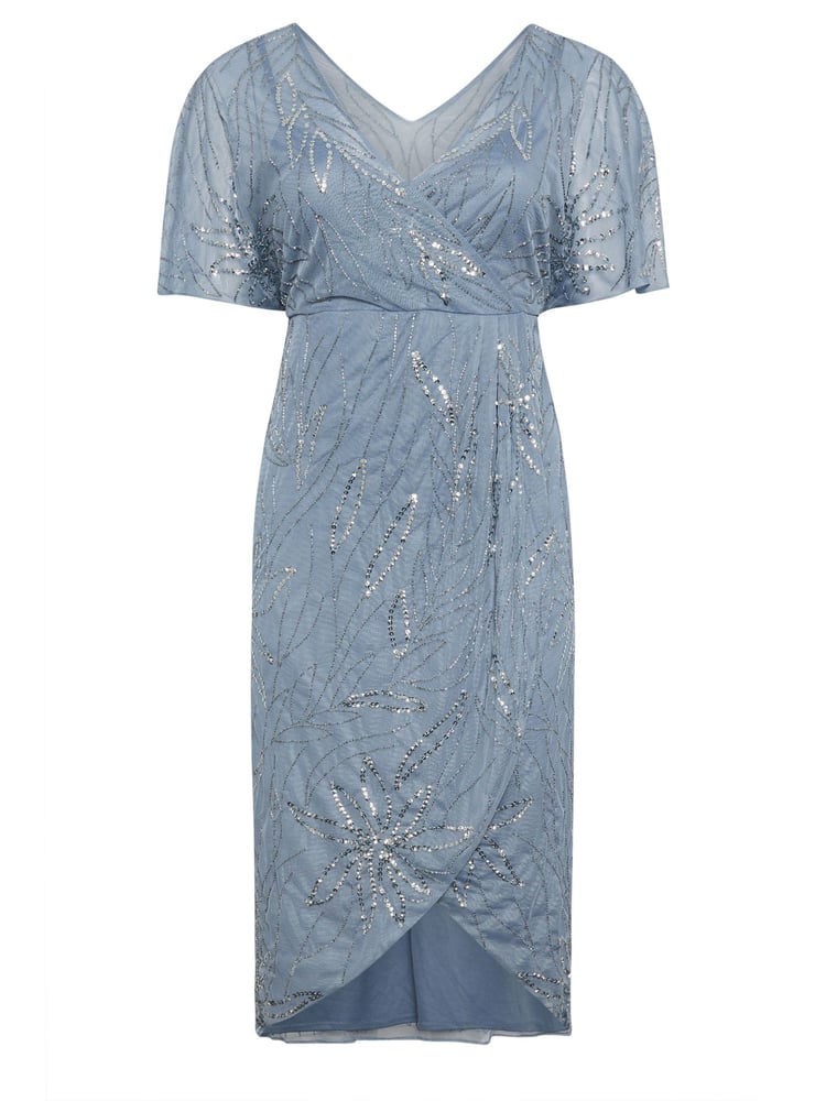 Yours Curve Blue Luxe Embellished Wrap Maxi Dress - Image 5 of 5