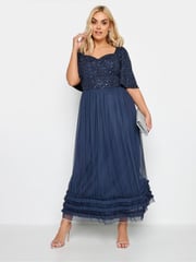 Yours Curve Blue Luxe Sequin Ruffle Hem Maxi Dress - Image 2 of 4