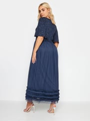 Yours Curve Blue Luxe Sequin Ruffle Hem Maxi Dress - Image 3 of 4