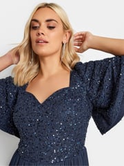 Yours Curve Blue Luxe Sequin Ruffle Hem Maxi Dress - Image 4 of 4
