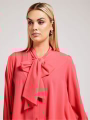 Yours Curve Pink Tie-Neck Gather Blouse - Image 4 of 5
