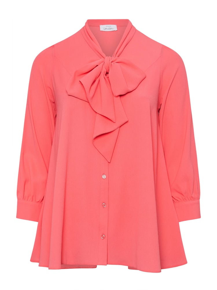 Yours Curve Pink Tie-Neck Gather Blouse - Image 5 of 5