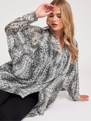 Yours Curve Grey Snake Print Longline Batwing Sleeve Shirt - Image 1 of 5