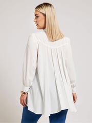 Yours Curve White Tie-Neck Gather Blouse - Image 2 of 5