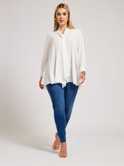 Yours Curve White Tie-Neck Gather Blouse - Image 3 of 5