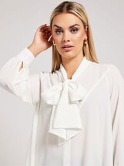 Yours Curve White Tie-Neck Gather Blouse - Image 4 of 5