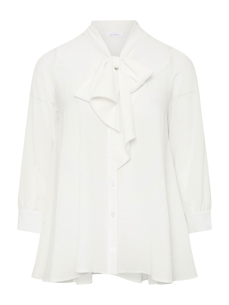 Yours Curve White Tie-Neck Gather Blouse - Image 5 of 5
